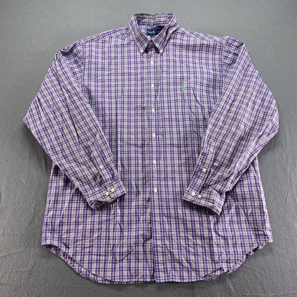 Ralph Lauren Button‎ Down Shirt Mens XL Purple Plaid Excellent Classic Fit Pony